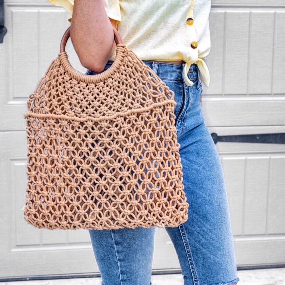 Boho round handle crochet bag